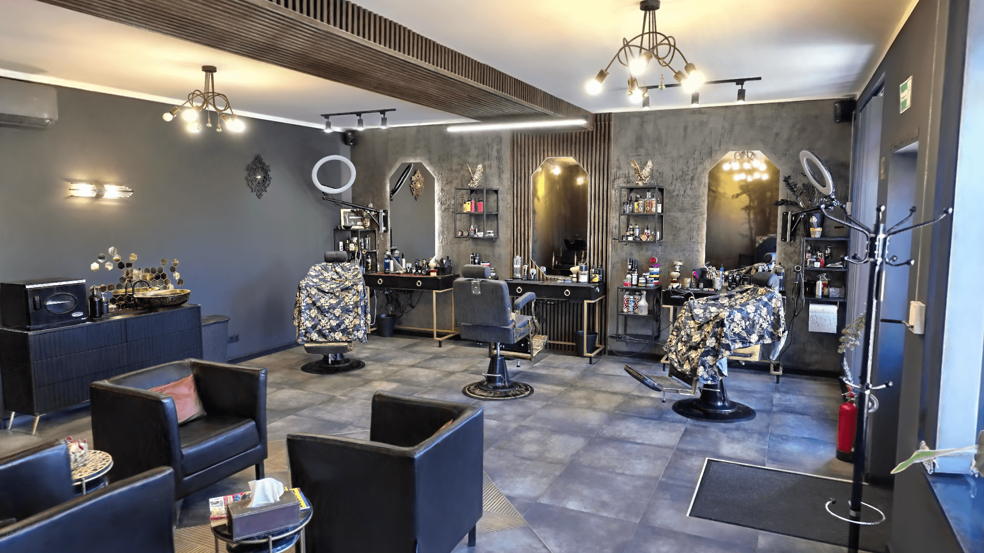 Wnętrze salonu barberskiego Barber AzylMen w Gliwicach – skan 3D w technologii Gaussian Splatting